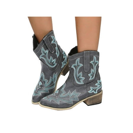 

Audeban Womens Cowboy Boots Embroidery Cowgirl Western Mid Calf Vintage Boots