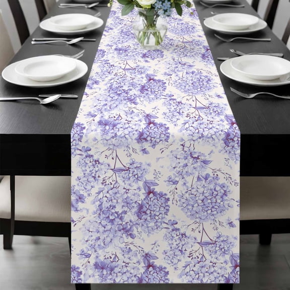 Purple Floral Table Runner 48 Inches Long, Hydrangeas Flower Spring Summer Botanical Kitchen Coffee Dining Table Decoration for Home Party Birthday Wedding Home Decor 13x48 Inches