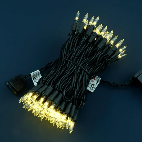 SLFR-100 Count Clear Warm White Christmas Lights, 33 Feet Black Wire UL Certified Incandescent-Like LED Mini String Lights