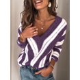 thumbnail image 3 of Pull à Manches Longues Col en V Automne pour Femmes Pull Tricoté Ample Sexy Pull Rayé Mode, 3 of 5