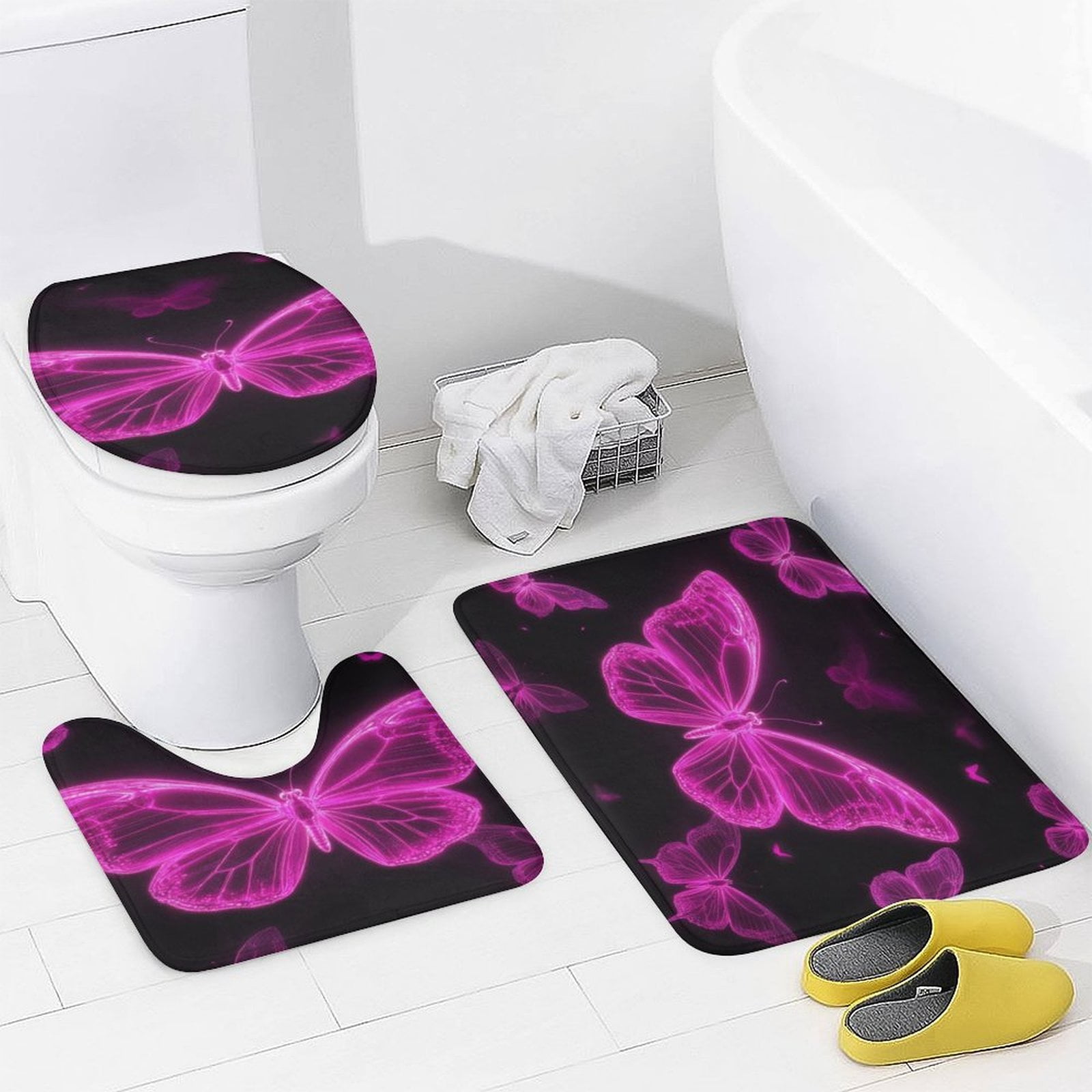 Dreamy Purple Butterfly Pattern (58)-1 Shower Curtain Waterproof Bathroom Curtain Set with Hooks Home Decor Bathroom Curtains 4pcs