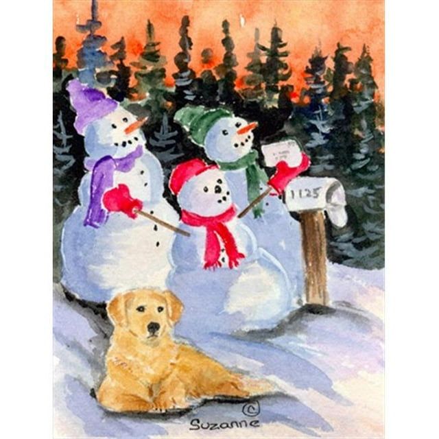 11 x 15 In. Snowman With Golden Retriever Flag, Garden Size
