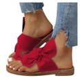thumbnail image 3 of Women'S Slippers Women'S Ladies Casual Bowknot Toe Ring Sandals Flat Slippers Beach Shoes Shoes For Women Cotton Fabric Red 40, 3 of 5
