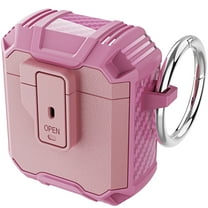 Dteck AirPods Case Designed for Airpods 1& 2, Secure Lock Clip Full-Body Hard Shell Rugged Protective Case for Men Women with Carabiner key-chain For Apple Airpods 2 &1,Pink
