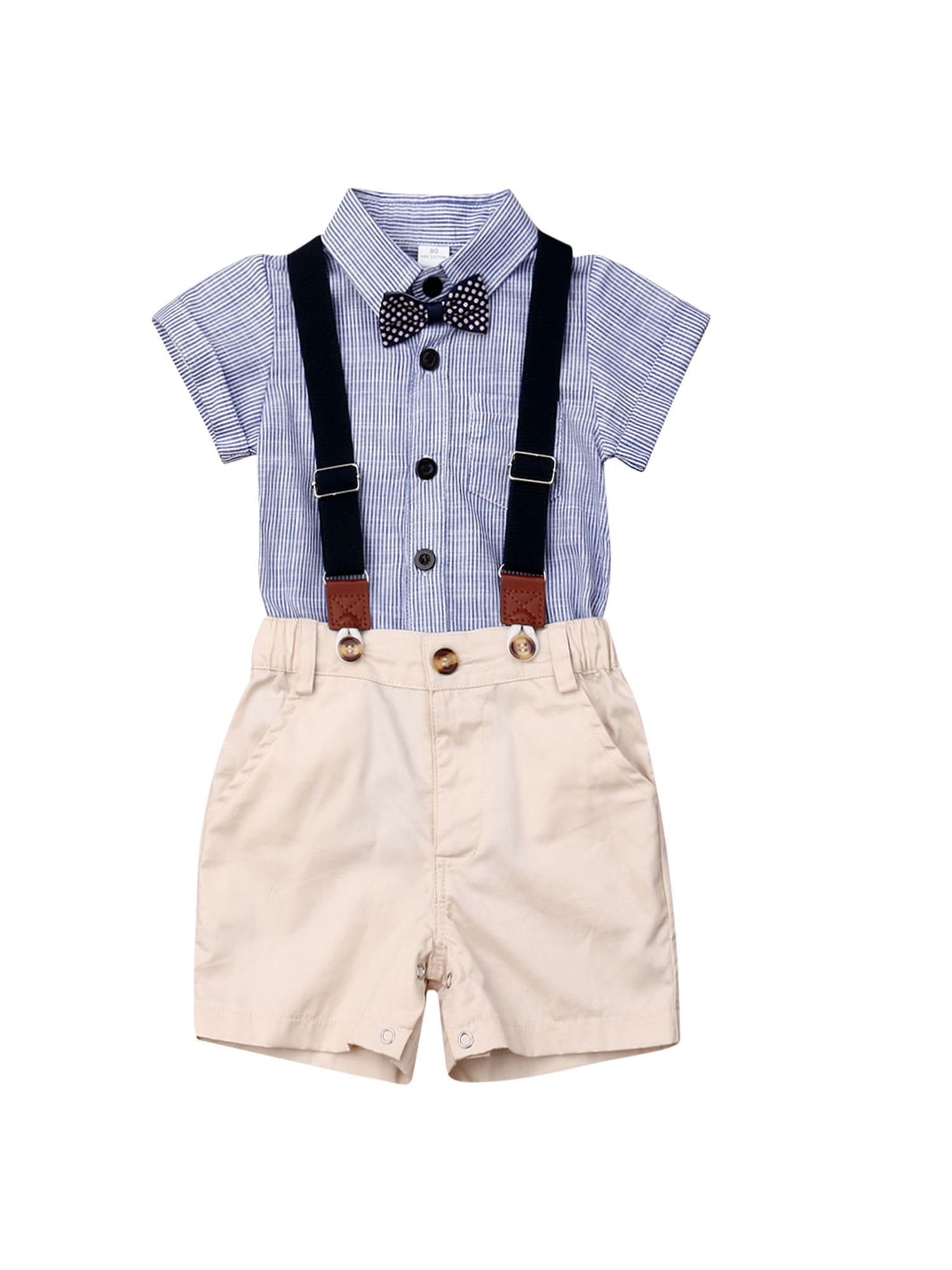 Toddler Baby Boy Gentleman Outfit Bowtie Romper Shirt Suspender Pants Shorts Set 