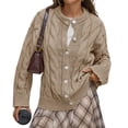 thumbnail image 2 of Long Sleeve Button Down Women Solid Casual Cable Knit Cardigan Coat, 2 of 5