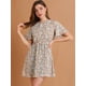 thumbnail image 5 of Allegra K Allegra K Vestido floral de manga corta con cintura elástica y cinturón para mujer Rosa L, 5 of 6