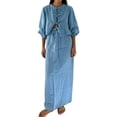 thumbnail image 4 of Women 2 Piece Skirt Sets Oversized Long Sleeve Top and Maxi Skirts Travel Vacation Set Blue S, 4 of 7