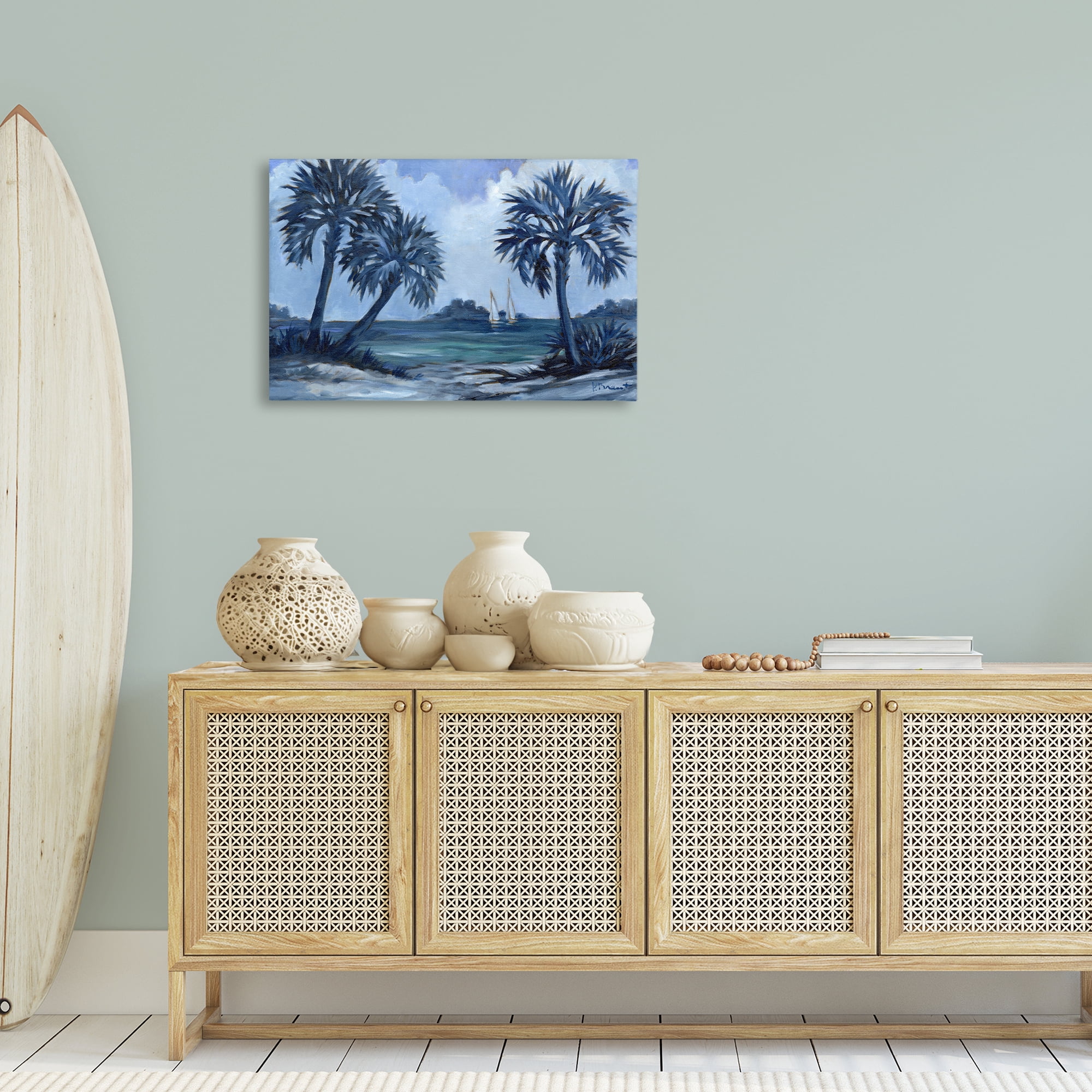 Stupell Industries Indigo Palms Impressions Landscape Painting Gallery Wrapped Canvas Art Print Wall Art, 30 x 20
