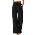 thumbnail image 3 of Fantaslook Linen Wide Leg Pants for Women Flowy Palazzo Drawstring Elastic Waist Trousers with Pockets Summer Beach Vacation Clothes, 3 of 11