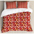 thumbnail image 1 of Wasabi Duvet Cover Set Queen Size, Cartoon Pattern of Continuous Japanese Cuisine Meals Sushi Noodles Soups, Decorative 3 Piece Bedding Set with 2 Pillow Shams, Vermilion Multicolor, by Ambesonne, 1 of 3
