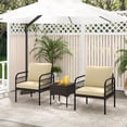 thumbnail image 5 of Costway 3 PCS Patio Wicker Furniture Set, Outdoor Conversation Bistro Set with Cushioned Mix Brown + Beige, 5 of 10