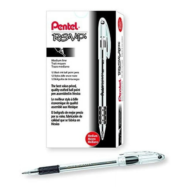 Bolígrafo Pentel RSVP 1,0 mm tinta negra paquete de 12