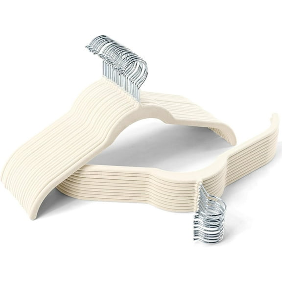 30 Pack Premium Velvet Shirt Hangers, Non-Slip Slim Flocked Clothes Hanger with 360° Swivel Hook, Space Saving Felt Hangers for Coats, Sweaters, Tank Top, Blouses(Beige)