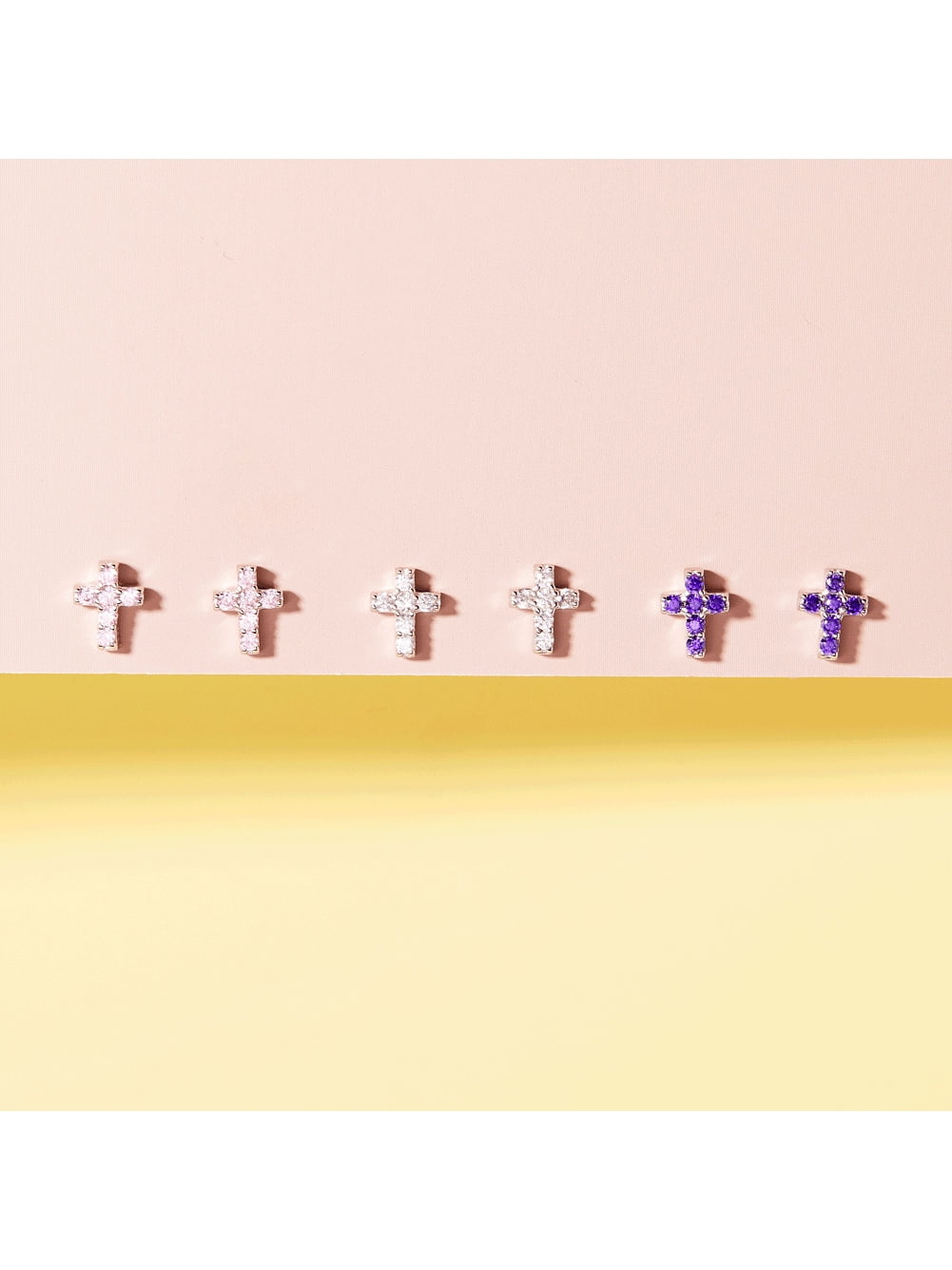 925 Sterling Silver Cubic Zirconia Cross Toddler Earrings with Safety Screw Back