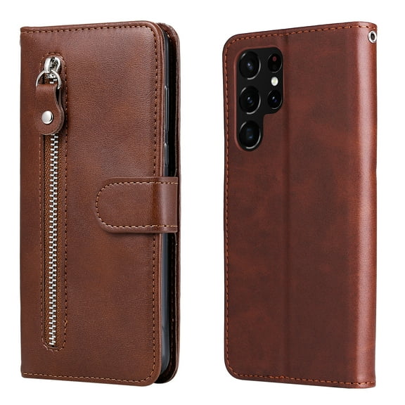 For Samsung Galaxy S22 Ultra 5G Calf Texture Zipper Horizontal Flip Leather Phone Case