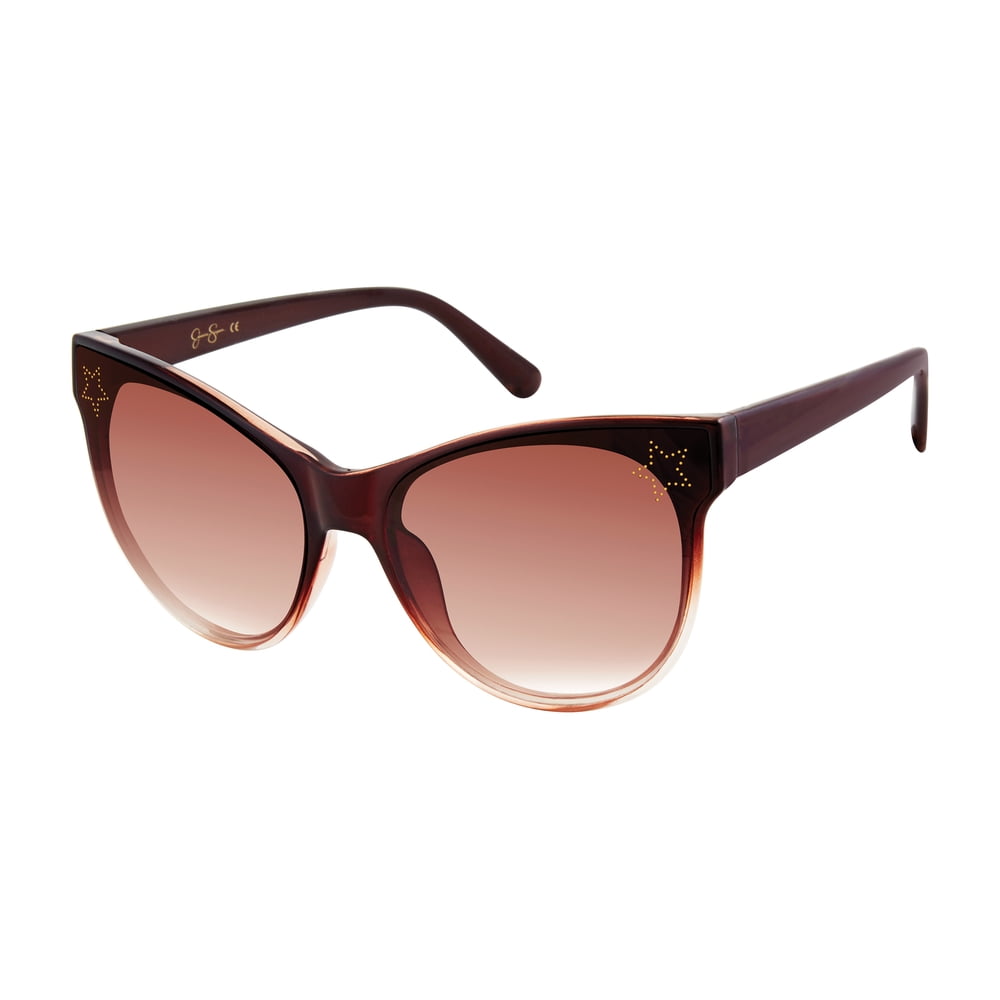 Jessica Simpson Jessica Simpson Women's Small CatEye Sunglasses with Star Imprint Lens, Metal