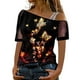 thumbnail image 1 of Blusa casual para mujer Camiseta estampada Malla Fuera del hombro Patchwork Manga corta Tops Pompotops  hkajfhjk473691, 1 of 5
