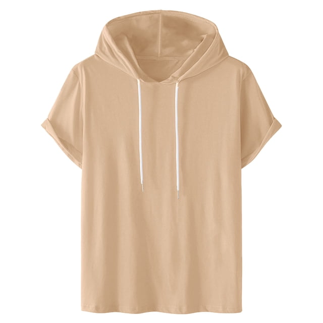 cfhntfmh Short Sleeve Hoodies for Men Basic Solid Cotton Clothes Big and Talls Casual Drawstring Pullover Shirts