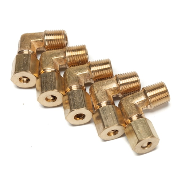LTWFITTING 3/16" OD x 1/8" Male NPT 90 Degree Compression Elbow,Brass Compression Fitting (Pack of 5)