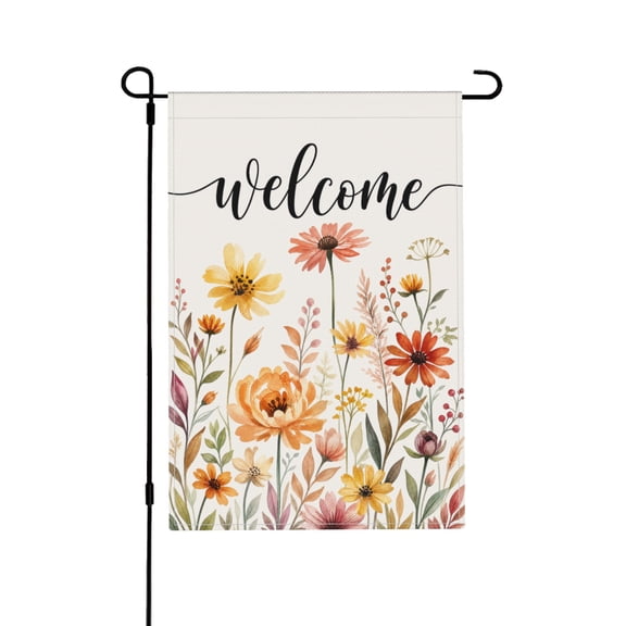 Garden Flag with Floral Welcome Design for Outdoor Decor, 12x18 Inch
