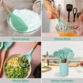 thumbnail image 5 of 11Pcs Silicone Cooking Utensil Set Heat Resist Wooden Handle Silicone Spatula Ladle Spaghetti Server Tongs Spoon Egg whisk Kitchenware Set w/ Holder Green, 5 of 10