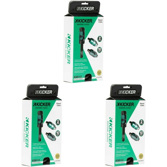 Kicker 47KMI10 Marine Series 2-Ch Rca Interconnect, 10.0m (3 Pair Bundle )