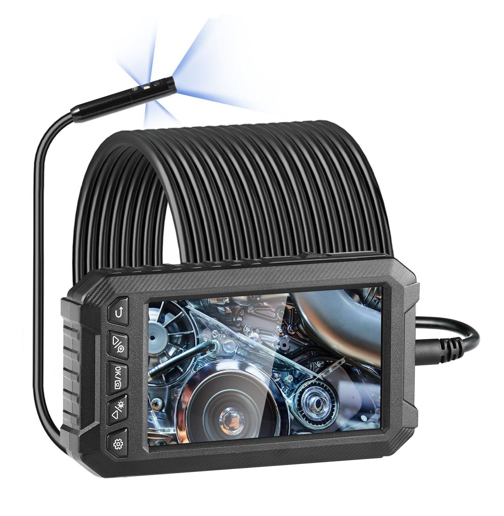 Endoscope Camera with Light, 49.2FT Borescope, 5" IPS Screen 1080P, 8+2 LED, IP67 Waterproof Snake Camera for Automotive, Plumbing Inspection (32GB SD Card)