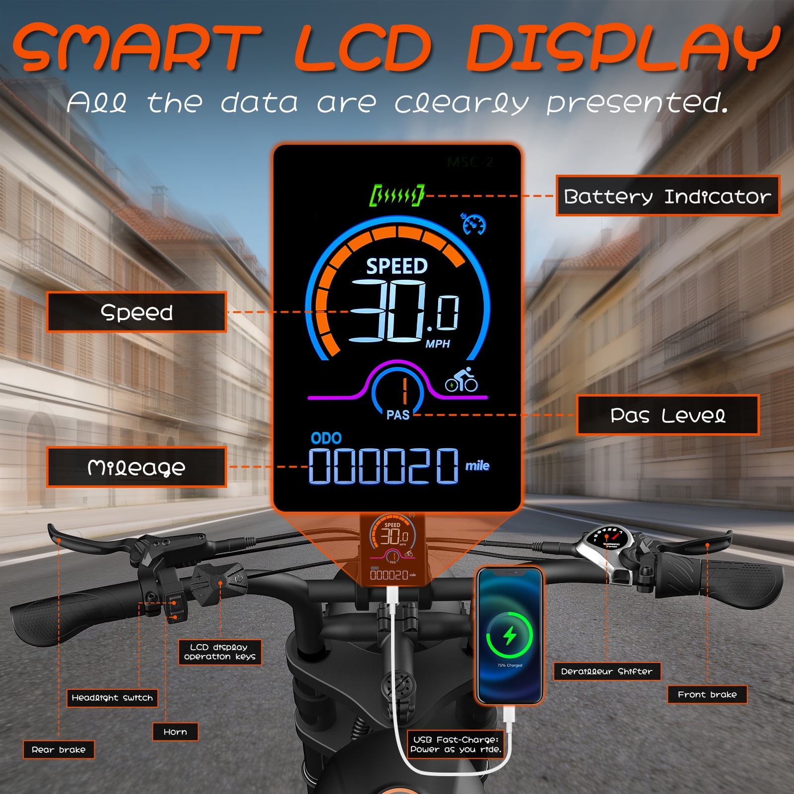 Electric Bike for Adults,750W Motor 1000W Peak,Top Speed 30MPH, Max 55miles,20"×4.0" Fat Tires,48V 15.6Ah Battery,UL 2849,Fit for 18+