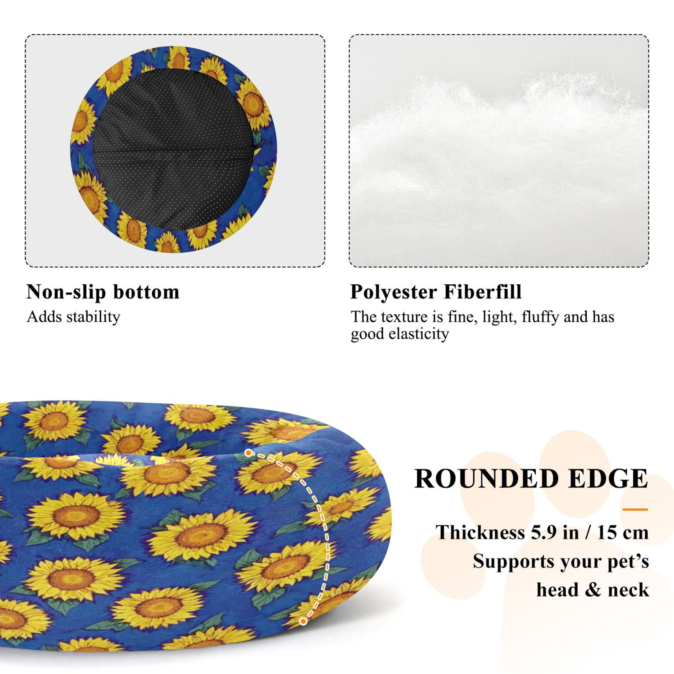 Iauyy Pet Couch Donut Cat Bed for Indoor Cats/Small Dogs Washable & Machine with Non-slip Bottom Calming Cat Furniture, Covered with Sunflowers (M)