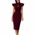 thumbnail image 2 of Karymi Solid Bow Tie Mock Neck Cap Sleeve Midi Bodycon Dress, Keyhole Front Slim Pencil Dress Elegant Office Business Party Dress Womens Dresses, 2 of 5