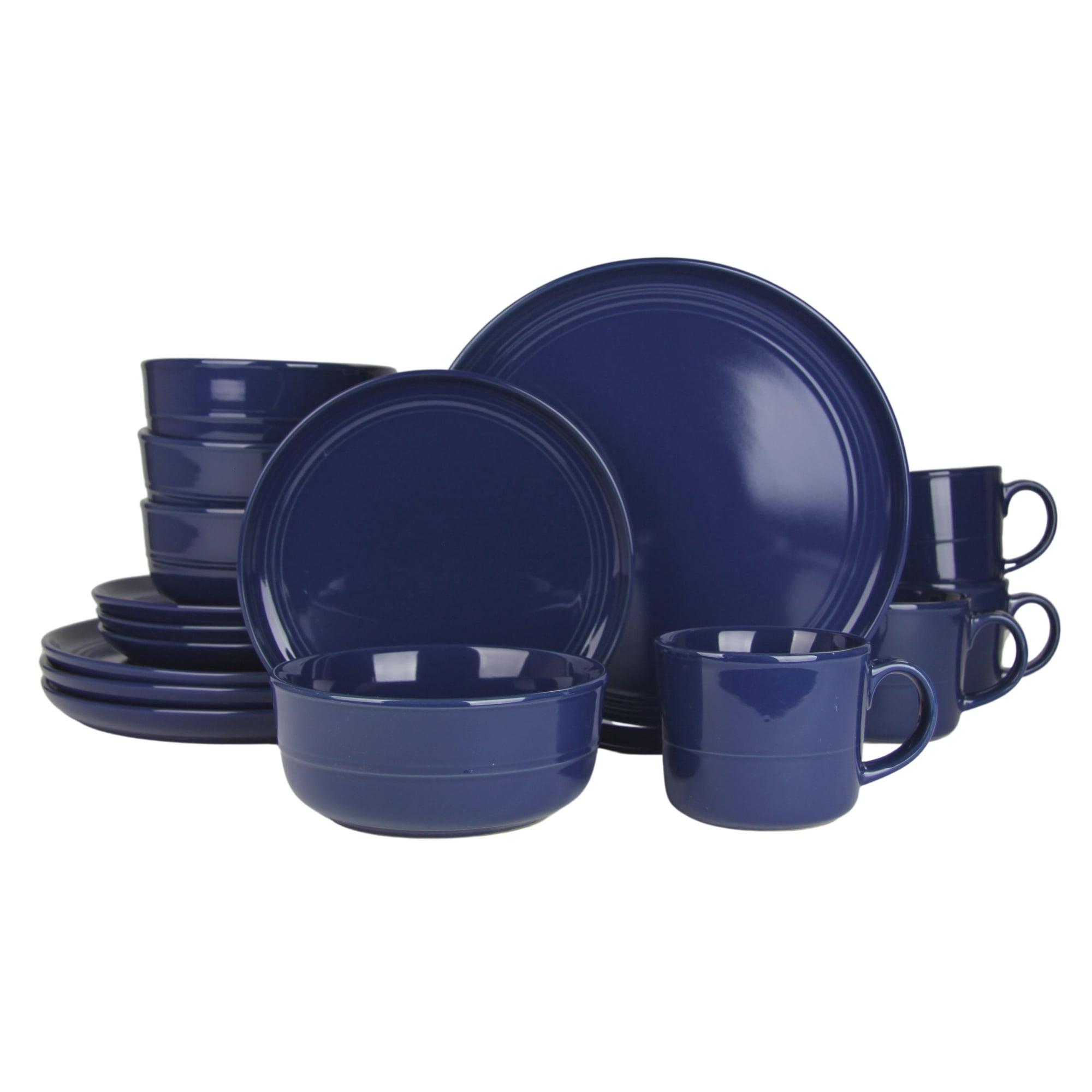 10 Strawberry Street Double Line 16 Piece Stoneware Dinnerware Set  Cobalt Blue