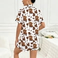 thumbnail image 6 of MAIHAN Womens Pajamas,Brown Highland Cow Print Milk Silk Pajamas Set,Short Sleeve Notch Collar Top and Shorts,Loose Fit Loungewear,Soft Sleepwear for Women,Summer Pajamas(Brown,L), 6 of 7