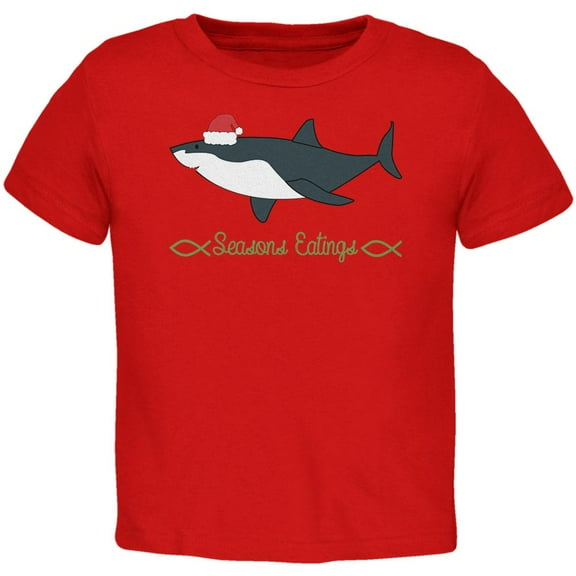 Christmas Shark Seasons Greetings Funny Pun Toddler T Shirt Red Toddler Size 5/6