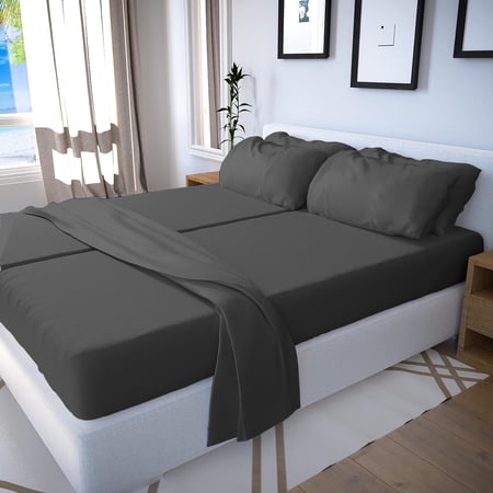 Real 400 Thread Count FITs 18 EXTRA DEEP POCKET 100% Egyptian Cotton [Split King - 5 PC Size Dark Grey Color]