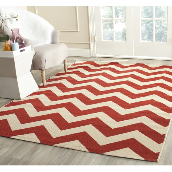 SAFAVIEH Courtyard Bailey Chevron Indoor/Outdoor Area Rug, Red, 4' x 5'7"