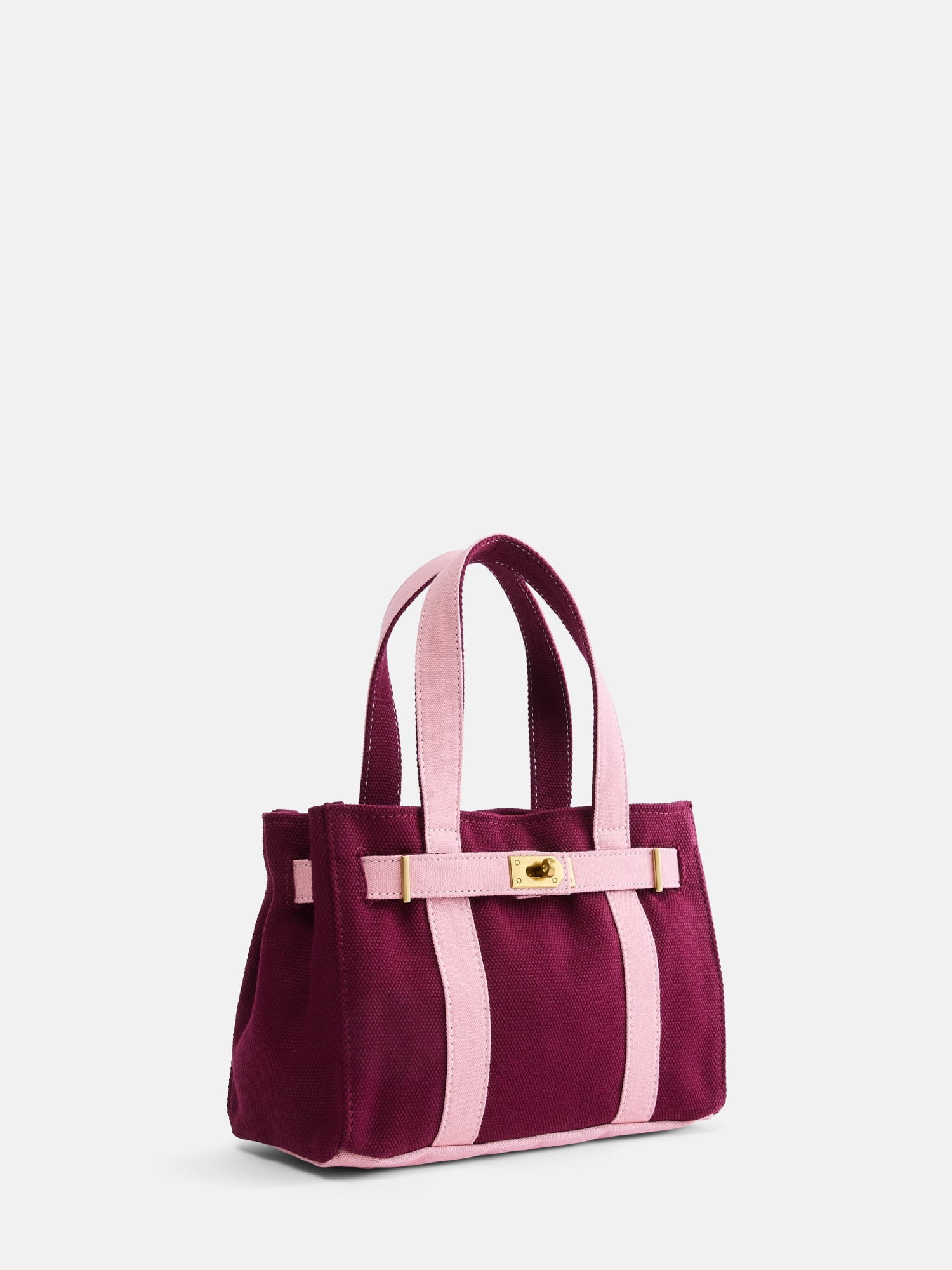 Free Assembly Women's Small Canvas Tote Handbag, Merlot Wine/Pink
