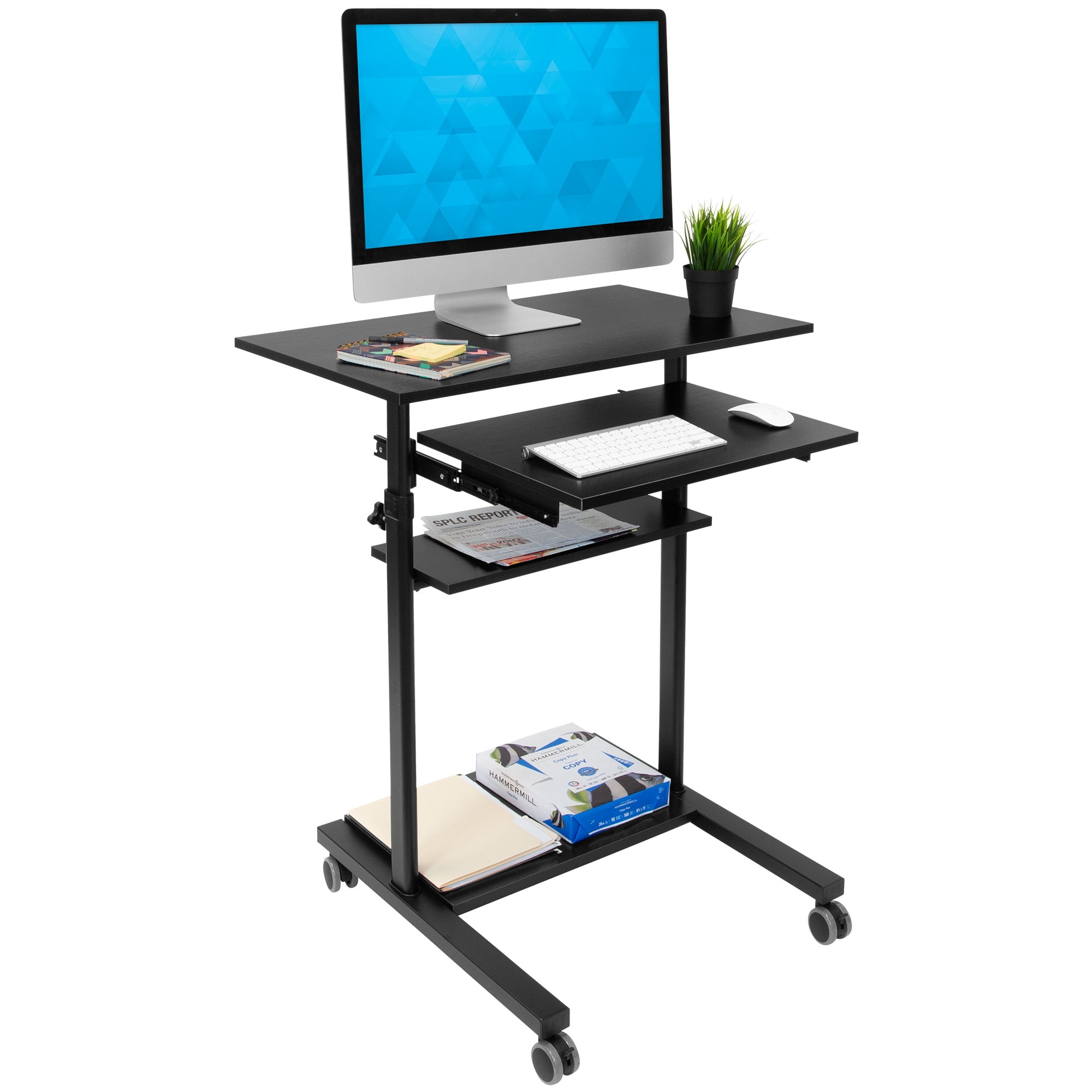 Mount-It! Mobile Standing Desk with Retractable Keyboard | Sit Stand Computer Cart