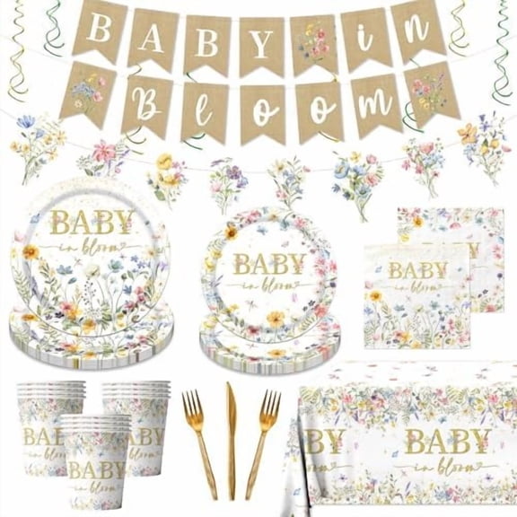 178Pcs Baby in Bloom Baby Shower Decorations-Wildflower Paper Plates and Napkins Kit Girls Floral Baby Shower Dinnerware Serves 24$$Home Decor, Kitchen, & Other