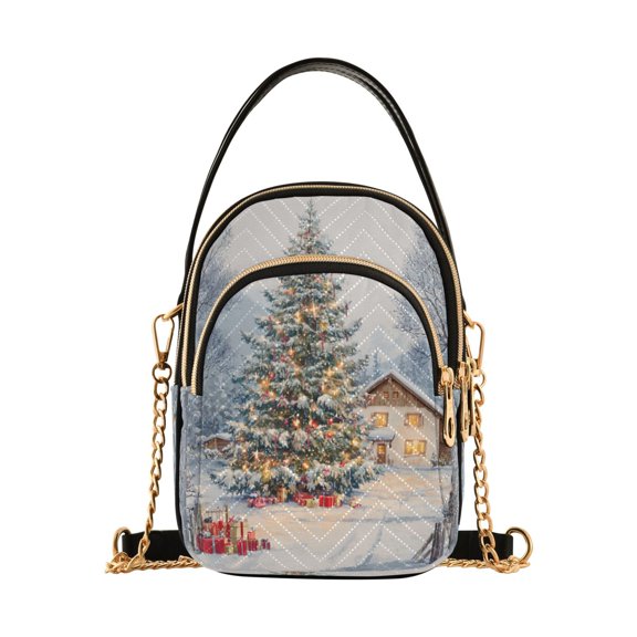 Women's Crossbody Handbag Shoulder Handbag 5.91x3.15x8.27 Inch Bank Card Bag Cash Bag Key Bag Beautiful Christmas Snow