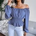 thumbnail image 2 of Autumn And Winter Sexy One-line Neckline Off-shoulder Hem Ruffled Chiffon Top For Women, 2 of 5
