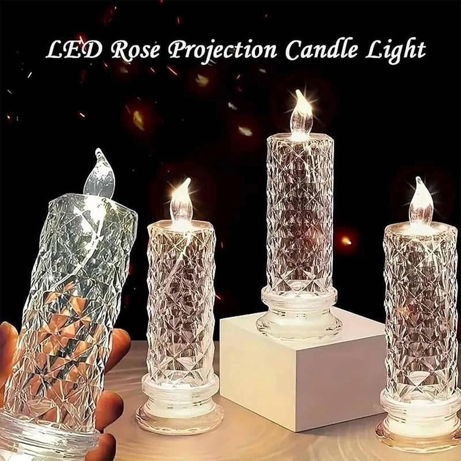 Led Crystal Candle Lights, 2/4/6pcs New Christmas Tree Led Candles, Rose Shadow Led Flameless Candles,Safe Flameless Design, Long Lasting for Valentines Christmas Decorations Home Decor (Pink*4)
