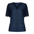 thumbnail image 5 of Usmixi Womens V Neck T Shirts Chiffon Short Sleeve Blouses For Women Boho Shirts Layer Ruffle Babydoll Blouses Flowy Tunic Tops Plus Size Summer Dresses Female Navy l, 5 of 5