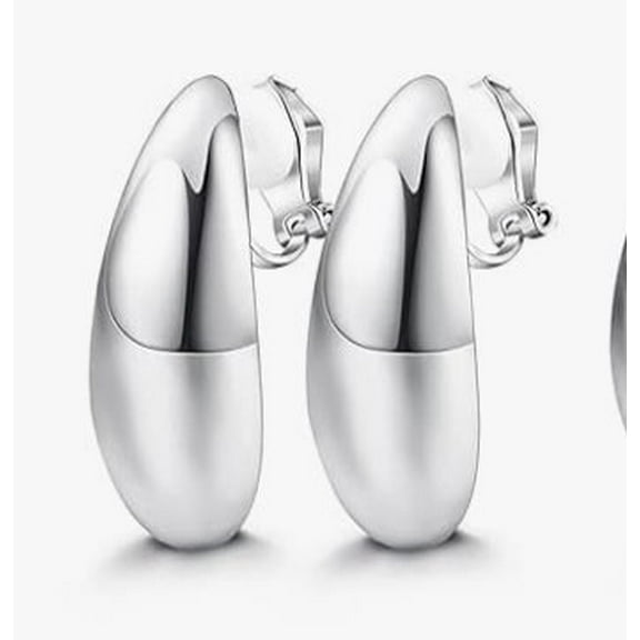 Women’s Silver Teardrop Hoop Earrings – Polished Chunky Statement Jewelry