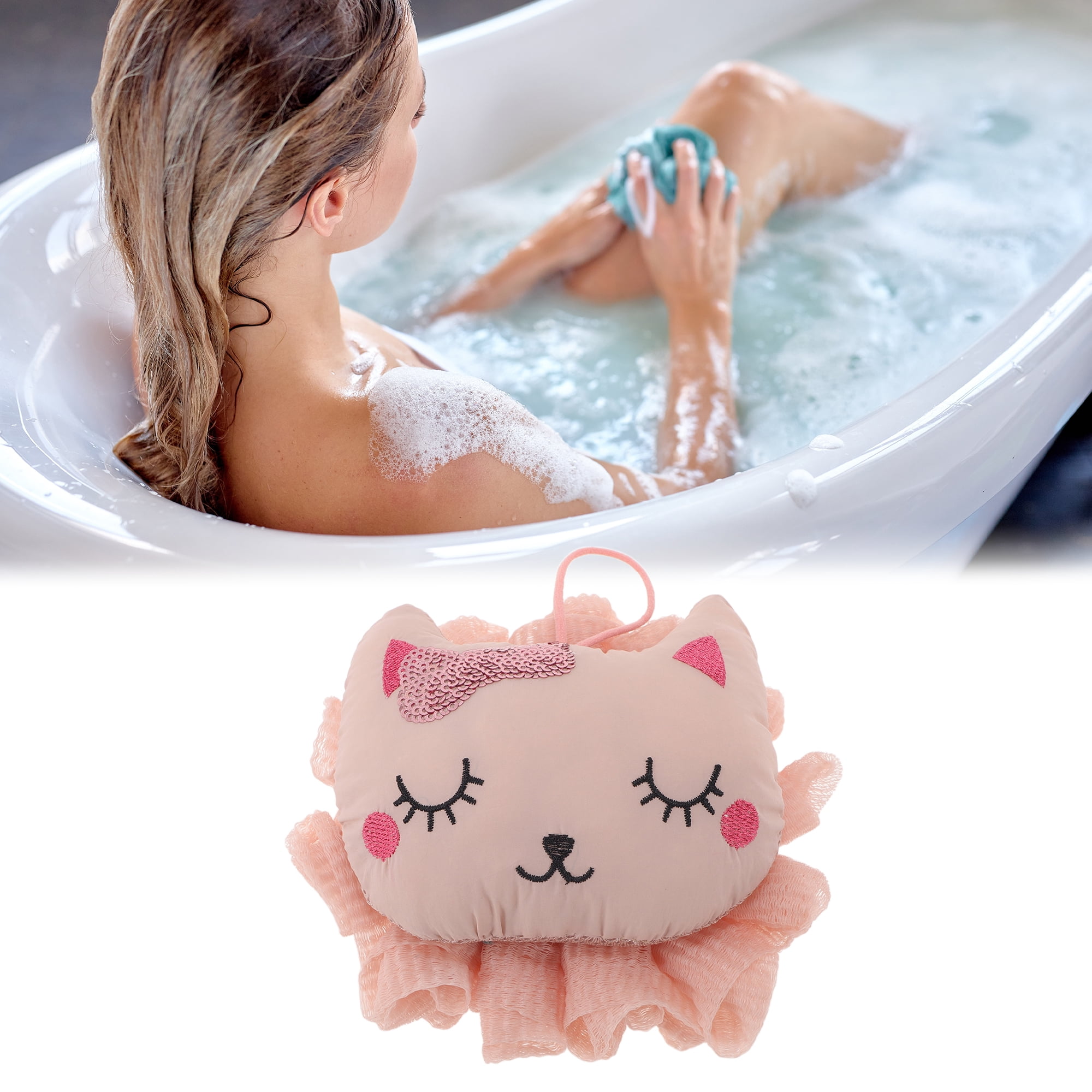 Unique Bargains Cartoon Bath Sponge Body Scrubber for Bathroom 1 Pc Pink