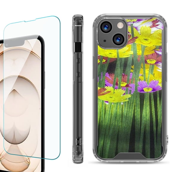Shockproof Bumper Phone Case for iPhone 13, with Tempered Glass Screen Protector, by OneToughShield ® - Dream Flower