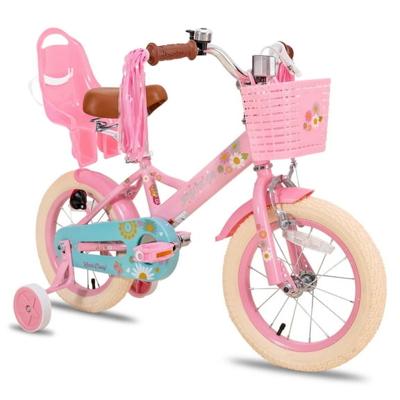 JOYSTAR Little Daisy 12 Inch Kids Bike for 2 3 4 Years Girls with Training Wheels Princess Kids Bicycle with Basket Bike Streamers Toddler Cycle Bikes Pink