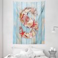 thumbnail image 1 of Letter S Tapestry, Various Seashells Scallops Starfishes on Wooden Planks Nautical, Wall Hanging for Bedroom Living Room Dorm Decor, 60W X 80L Inches, Pale Blue Ivory Dark Coral, by Ambesonne, 1 of 2