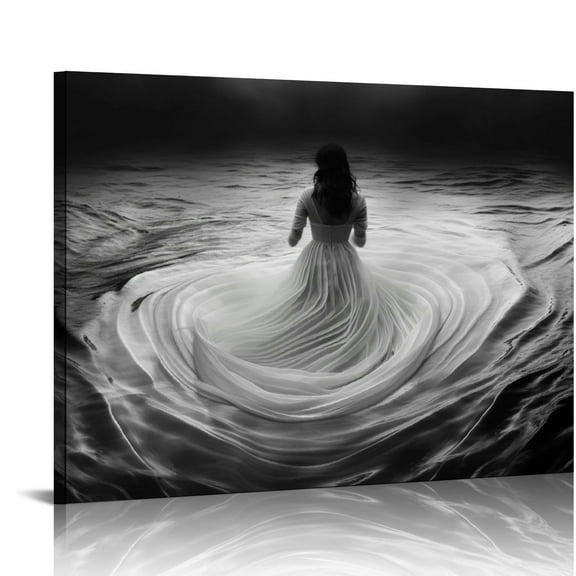 COMIO Sexy Woman Canvas Wall Art Black and White Art Woman Girl in Rain Picture Canvas Prints Modern Bedroom Hotel Wall Decoration Portrait Artwork Framed Ready to Hang
