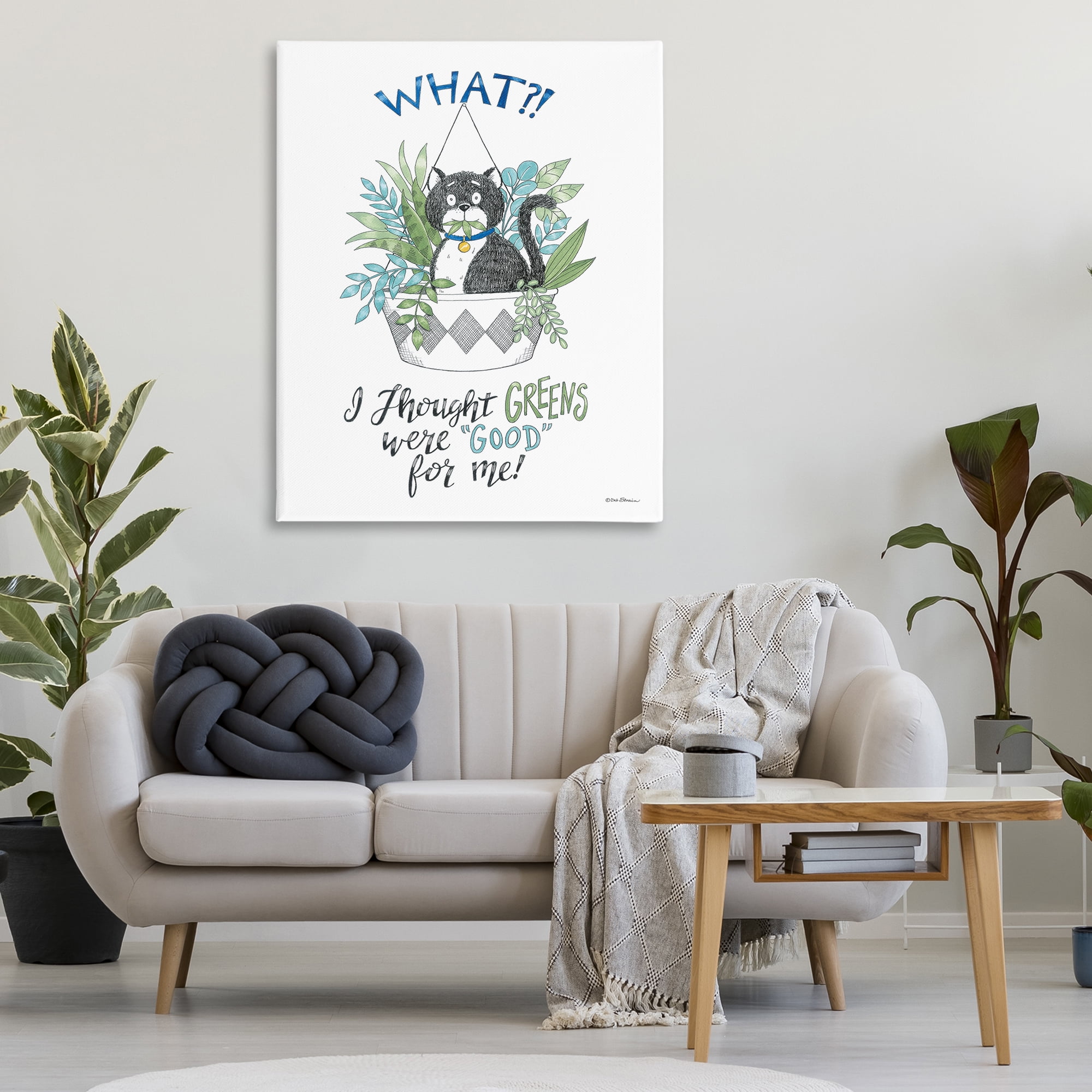 Stupell Industries Funny Cat Eating Plant Animals Painting Wrapped Canvas Art Print Wall Art, 36 x 48